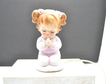 Vintage Lefton Little Girl Praying Night Light In Working Order #6626 1960s