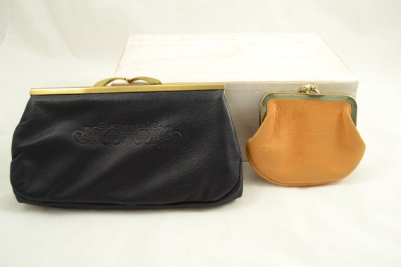 Vintage Leather Change Purse 2 Sided and Larger Clutch Change Purse