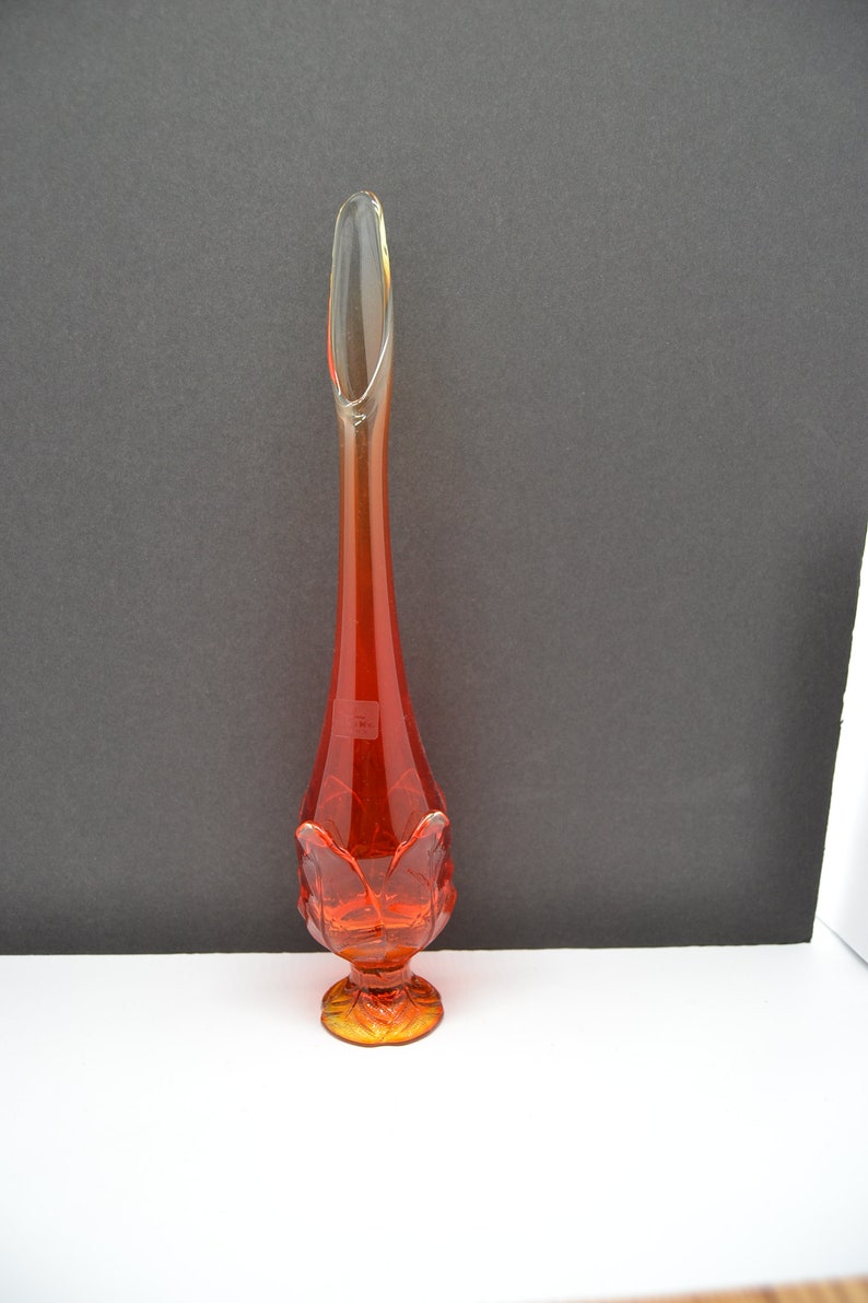 Vintage Viking Swung Glass Vase Persimmon Amberina Bud Vase Cabbage Leaf Mid Century Modern image 2