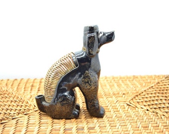 Vintage Brown Poodle Dog Desk Top Spring Letter and Pen Holder 1950s