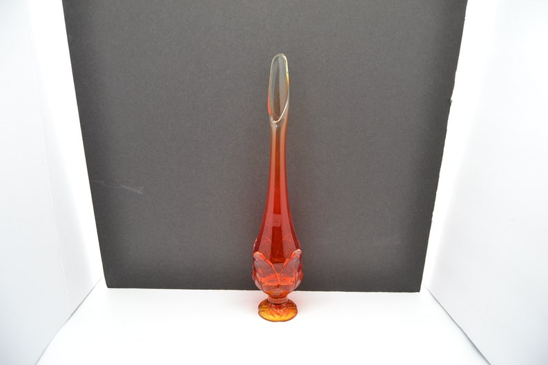 Vintage Viking Swung Glass Vase Persimmon Amberina Bud Vase Cabbage Leaf Mid Century Modern image 5