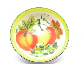 Vintage Enamelware Fruit Bowl Rustic Farm House Decor Colorful 1960s