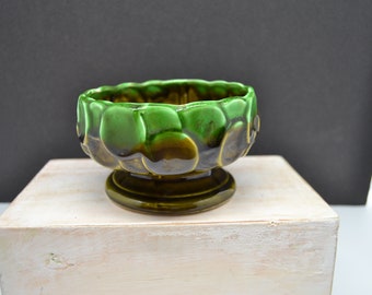 Vintage Ardco Dallas Ceramic Planter 2 Tone Green Pedestal Base MCM Made in Japan 1950s