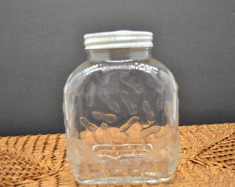 Vintage Hazel Atlas Peanut Jar with Metal Lid 1950s Embossed Peanuts