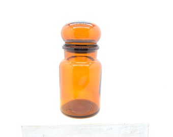 Vintage Amber Glass Apothecary Bottle with Bubble Lid Made in Belgium  1970s