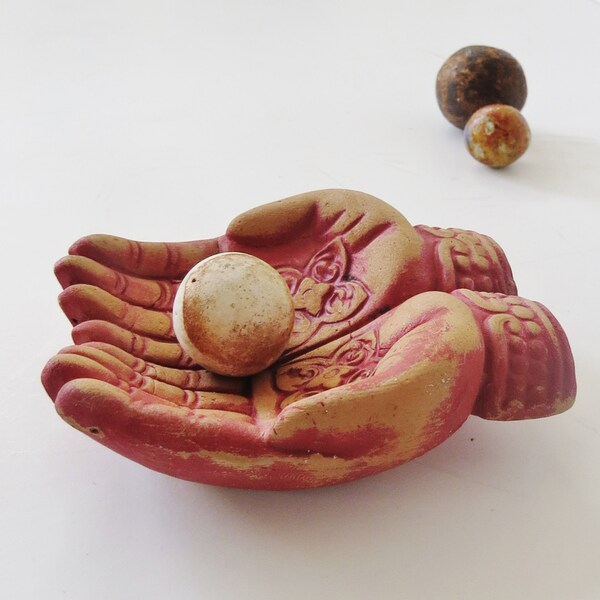 hands to hold,clay Buddha hands, dish/bowl RESERVED FOR FIND