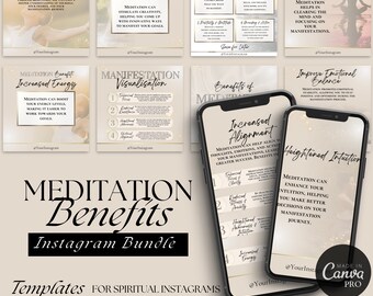 Plantillas de Instagram sobre los beneficios de la meditación: contenido para coaches espirituales (se requiere Canva Pro)