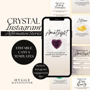 Crystal Social Media Story Template, Affirmation Instagram Carousel Reels, Manifestation Social Media Templates Crystals, Law of Attraction