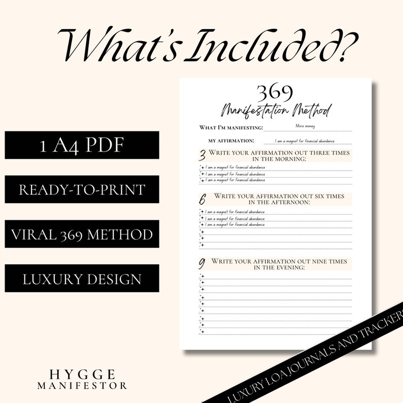 369 Manifestation Method Printable Journal Sheet, Law of Attraction ...