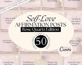 Self-Love Affirmation Instagram Posts: Rose Quartz Canva Templates
