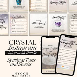 Crystals Social Media Template Bundle for Spiritual Coaches, Law of Attraction, Spiritual Content for Manifestation, Healing Crystal Designs