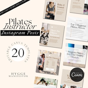 Pilates Instructor Instagram Templates, Pilates Social Media Posts, Wellness Branding Kit, Canva Templates