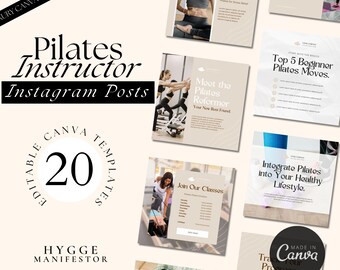 Pilates Instructor Instagram Post Templates: Wellness Branding (Canva)