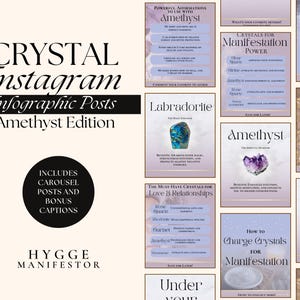 Purple Crystals Social Media Templates for Manifestation, Canva Designs, Spiritual Astrology Posts, and Mystic Feeds, Law of Attraction,