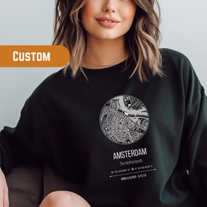Moletom com Mapa da Cidade Personalizado com Coordenadas, Data e Nomes Personalizados | Presente para expatriados