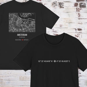 Personalisierte Stadt Karte T-Shirt mit Koordinaten und Datum und Namen Personalisierung
