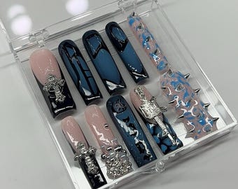 G59 Suicideboys Greyday Airbrush Spiked Press on Nails | Custom, Reusable and Handpainted Press on Gel Nails