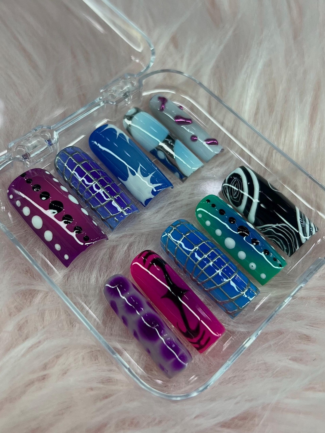 Cybercore Futuristic Chrome 3D Disco Aura Trippy Press on Nails ...