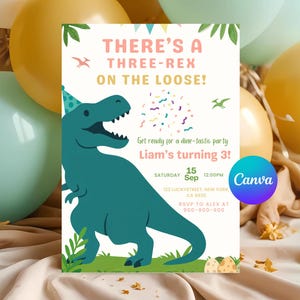 Editable Three Rex Birthday Invite | Boys Dinosaur Birthday Invitation | 3rd Birthday Dino Party |Printable 3 Rex Template |Funny Dino Theme