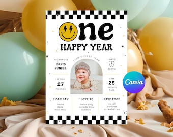 One Happy Dude Einladung zum 1 Retro Smile Gesicht (Digital Download)