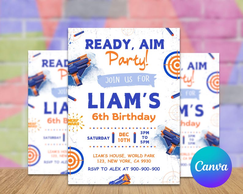 Nerf Birthday Invitation, Dart Gun Battle Editable Birthday Invitation ...