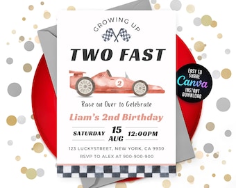 Invitación rápida para segundo cumpleaños / Fiesta de autos de carreras clásicos (Descarga digital)