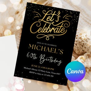 Editable Any Age Birthday Party, Invite for Men or Women, Confetti Invitation, Surprise 40th, 50th, 60th Birthday Party, Download, Canva