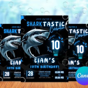 Faire-part requin modifiable, invitations requin, toile 5 x 7, Faire-part d'anniversaire requin, invitation requin, invitations de fête d'anniversaire d'enfants, toile 5 x 7
