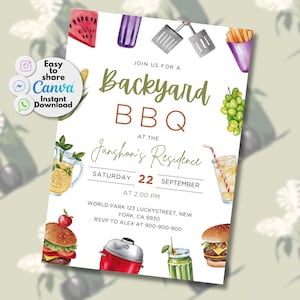 Bewerkbare barbecue-uitnodiging | Uitnodiging barbecuefeestje | Digitale sjabloon voor doe-het-zelvers | BBQ-verjaardagsuitnodiging | Uitnodiging voor volwassenen | Afdrukbare kaart van 5 x 7