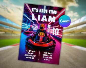Go Kart verjaardagsuitnodiging, Karting uitnodiging, Go Karting Racing uitnodigen, Go Kart Party, Go Kart verjaardag, Instant Download, Racing uitnodigen