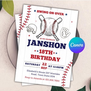 Invitación de cumpleaños de béisbol editable, invitación para fiesta, Novato del Año, invitación deportiva para niños, fiesta temática de béisbol, plantilla de cumpleaños