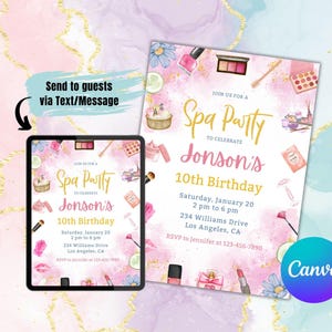 Spa Party Birthday Invitation, Spa Party Invite, Editable Pamper Party Invite Template, Tween Manicure & Pedicures Birthday, Editable Invite