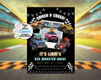 Monster Truck Birthday Invitation, Editable Printable Party Invite (Digital)