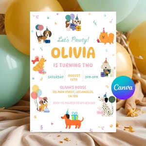 Convite de aniversário de cachorro editável, convite de cachorrinho, convite de aniversário com tema de cachorro, convite de aniversário de cachorrinho, convite de festa de cachorrinho