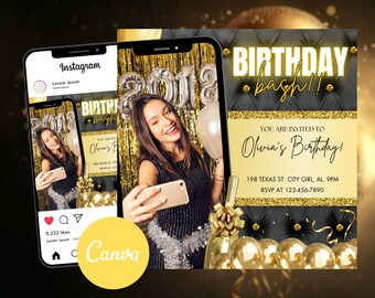Editable Birthday Party Flyer, Elegant Invitation Template (Digital Download)