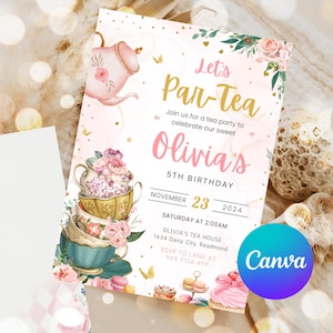 Bearbeitbare TEE PARTY-Geburtstags-Einladung, Boho Wildflower, Par-tea einladen, High Tea Party-Einladung, bearbeitbare Wildblume, Tee-Party einladen