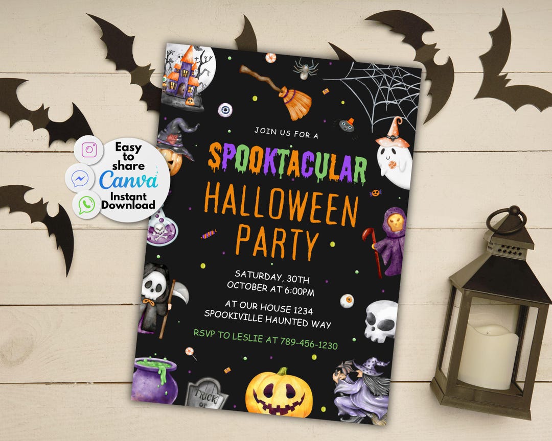 Editable Halloween Party Invitation Template | Spooky Canva Party ...