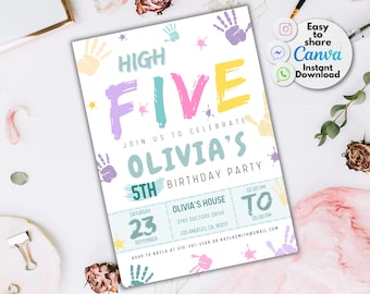 High Five 5e verjaardagsuitnodiging, bewerkbare sjabloon (direct downloaden)