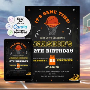 Editable Basketball Invitation Template, Basketball Birthday Invitation for Boys and Girls, Printable Basketball Theme Party Invite,Download