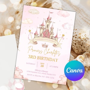 Convite de aniversário de princesa editável, festa de princesa, festa de aniversário, convite de aniversário de menina, aniversário de coroa, convite de festa de princesa