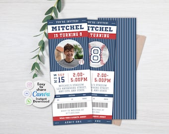 Baseball Birthday Invitation Template, Sports Ticket Style (Digital Download)