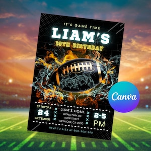 EDITIERBARE Fußballeinladung, Fußball-Geburtstagseinladung druckbar, Fußballspiel-Einladung, Sportparty einladen, Canva 5x7, NFL-FLAGGE