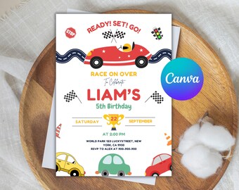 Editable Cars Birthday Invitation, McQueen, Canva Template (Digital Download)