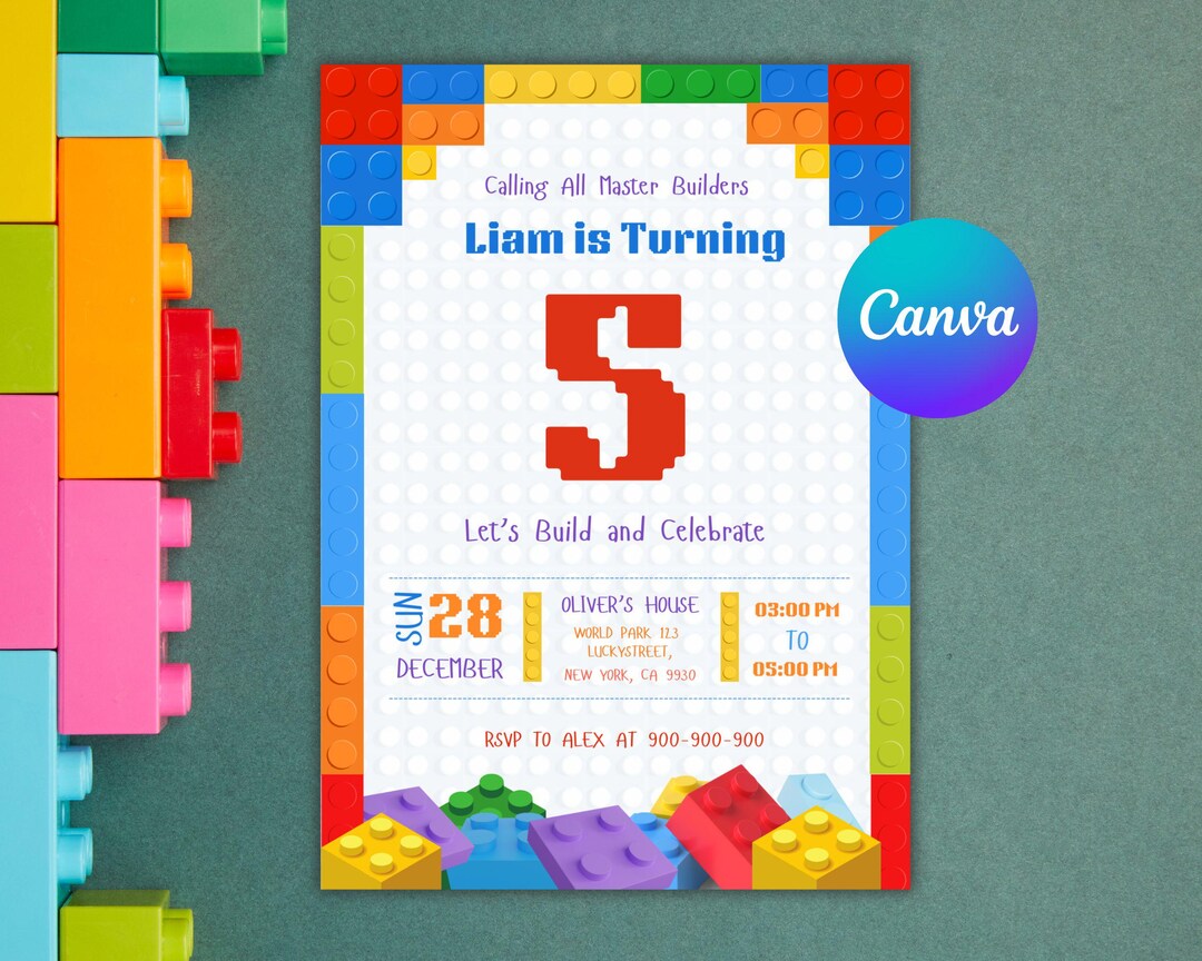 Printable Building Blocks Birthday Invitation, Bricks Invite, EDITABLE ...