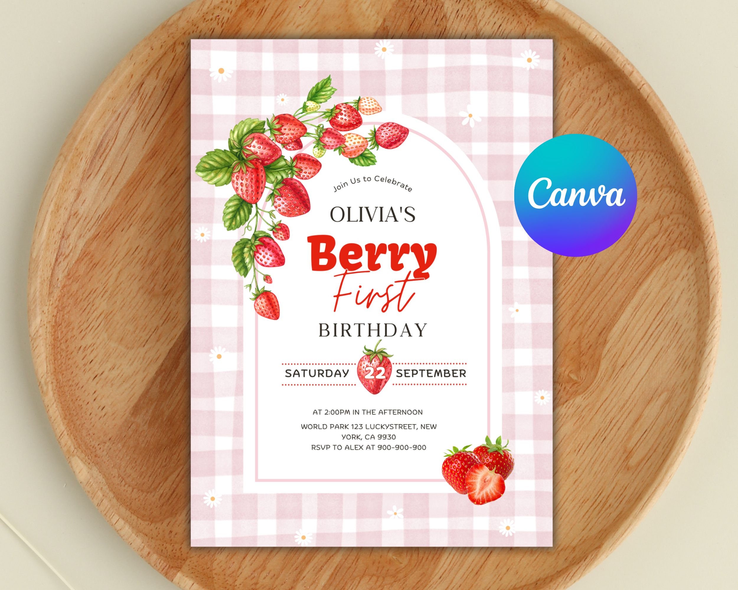 EDITABLE Berry First Birthday Invitation, Strawberry First Birthday Invite, Berry First Birthday Digital Invitation Birthday