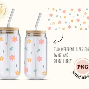 Daisy Flower Libbey Glass Wrap Png, Beer Can Glass Png, Libbey Glass Png, Libbey Glass Daisy Png, Daisies Libbey Glass Png, Flowers Beer Can