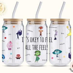 Cartoon Emotions 16oz e 20oz Glass Can Wrap, Feels oz Glass Can Png, 20 e 16 oz Libbey Glass Can Wrap, 16 oz Tumbler Wrap Png, Sublimazione