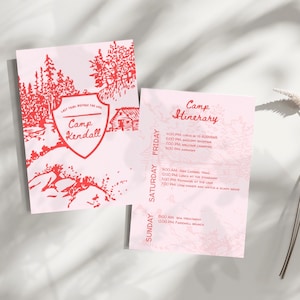 Camp Bachelorette Party Invitation and Itinerary Template I Retro Camping Bachelorette Girls Weekend Invite | Glamping veil before trail