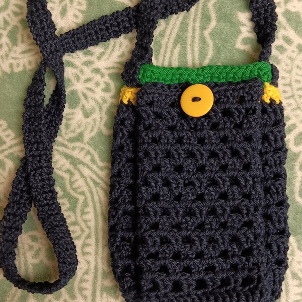 Navy Blue Crochet Water Bottle and Phone Carrier