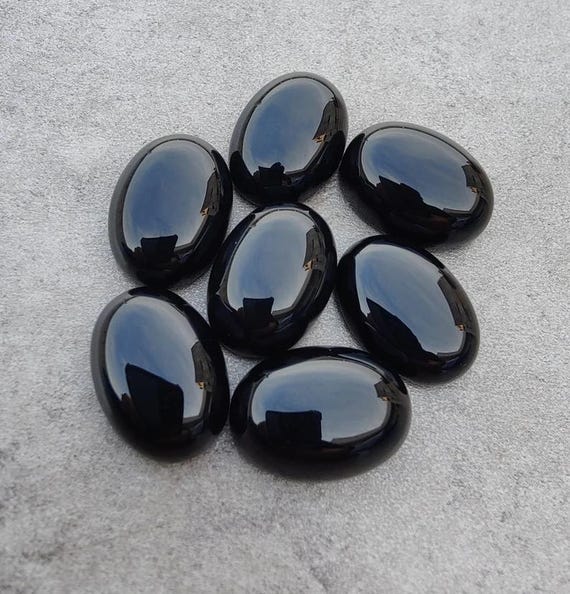 12x16mm Oval Black Natural Onyx Cabochon, Loose Stone Cab, Semi